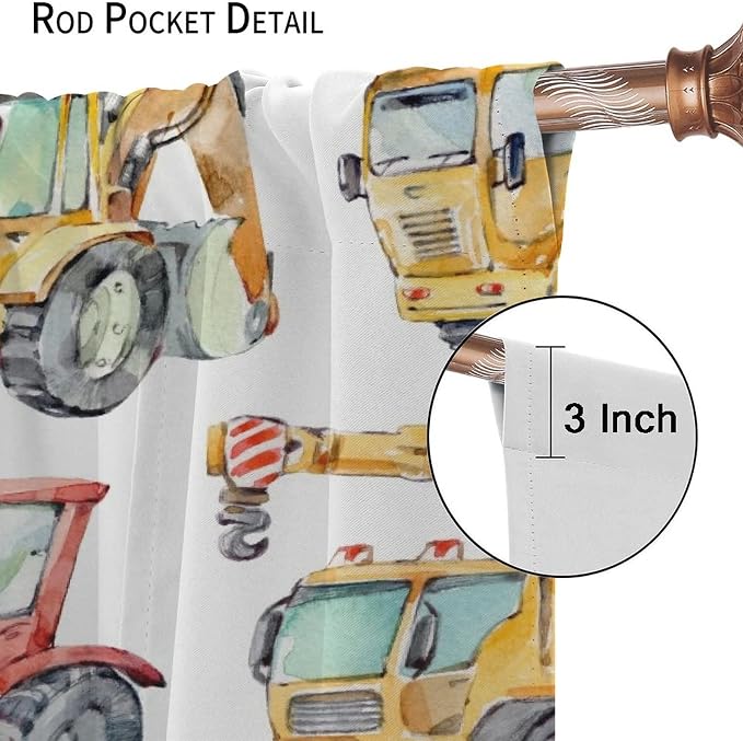 Kids Excavator Curtains, Retro Truck Tractor Machinery Construction Vehicle - Image 6