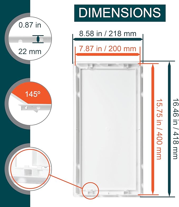 8" x 16" White Plastic Access Panel. Service Shaft Door Panel. Plumbing, Electricity, Heating, Alarm Wall Access Panel for Drywall. Bathroom Services Access Hole Cover.