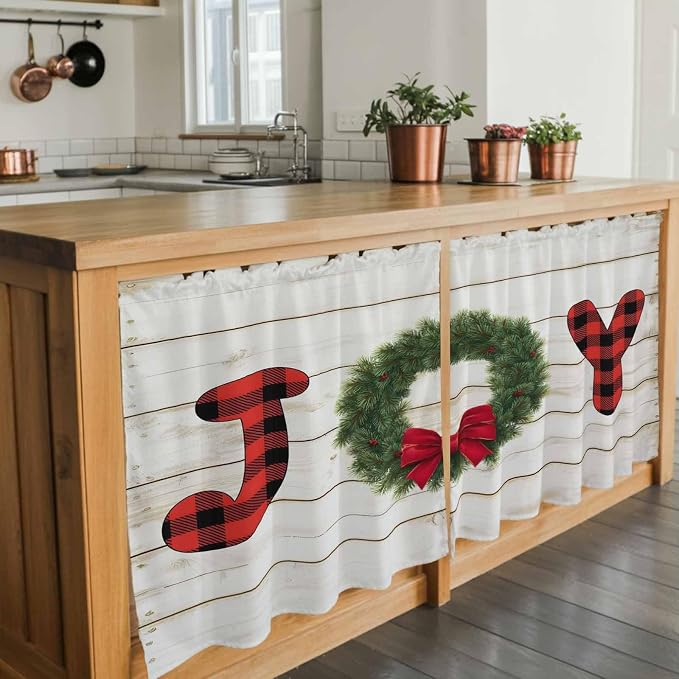 Christmas Wreaths Kitchen Tier Curtains 36 Inch Long 2 Panel Set, Rod Pocket - Image 7