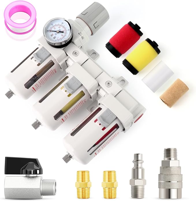 Industrial 3/8" NPT 3 Stage Air Drying System, Coalescing Filter, Particulate by MEANLINMEASURE