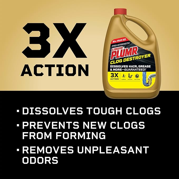 Clorox Liquid-Plumr Pro-Strength Clog Destroyer, Liquid Drain Cleaner, 80 Fluid - Image 4