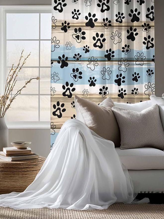 Sheer Curtains 72 Inches Long, Vintage Farmhouse Rustic Wooden Grain Privacy - Image 4