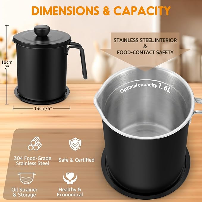 Chihee Grease Container Stainless Steel Bacon Grease Saver - Image 4