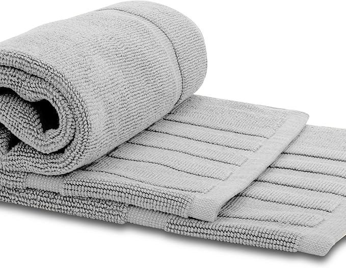 White Classic Luxury Bath Mat Floor Towel Set - Absorbent Cotton Hotel Spa Shower/Bathtub Mats [Not a Bathroom Rug] 22"x34" | 2 Pack | Dolphin Grey