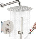 Airuida Shower Fixtures 2 Functions Shower Faucet Set Wall Mounted for Bathroom High Pressure Brass Handheld Shower with Rough-in Valve Round Rainfall 10 Inch Shower Head Brushed Nickel