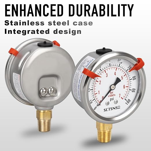 0 to 100 Psi Lead-Free Pressure Gauge, Glycerin Liquid Filled, 2.5 inch Dial - Image 3