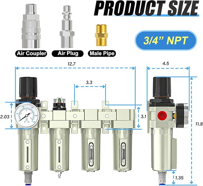 3/4" NPT Heavy Duty Industrial Grade 4 Stage Air Drying System, Auto Drain - Image 2