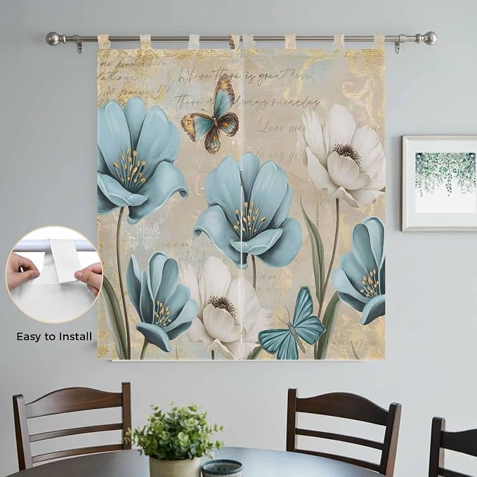 Spring Flowers Living Room Curtains 84 Inch Length, Window Curtains Tab Top - Image 4