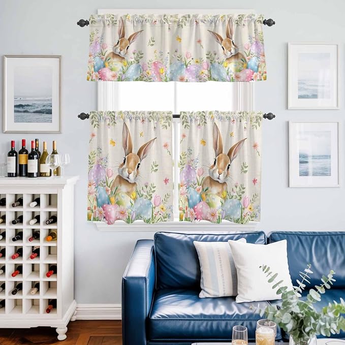 Kitchen Curtains Tiers and Valance Set of 3, Easter Light Filtering Window - Image 6
