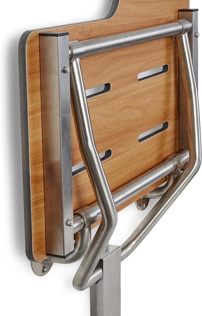 Seachrome 28" x 22.5” Teak Reversible Folding Transfer Tub/Shower Seat, ADA Compliant