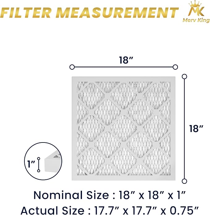MervKing 18x18x1 Air Filter Actual Size: 17.7" x 17.7" x 0.75" MERV 8 MPR - Image 2
