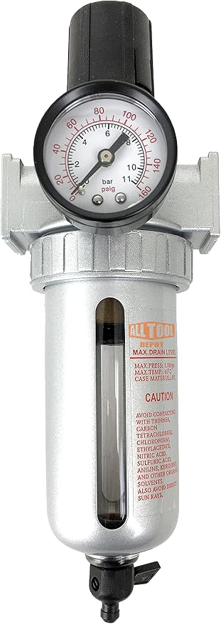 1/2" NPT Mid Flow Compressed Air In Line Filter Regulator Combo Piggyback by AllToolDepot