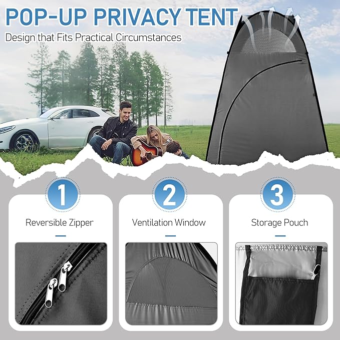 Pop Up Privacy Shower Tent,Portable Outdoor Bathroom Toilet Changing Dressing Room,Instant Rain Shelter for Camping & Beach,Lightweight & Sturdy, Easy Set Up, Foldable, with Carry Bag (Dark Gray)