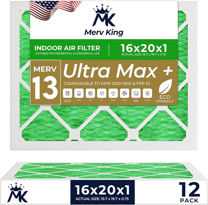 MervKing 16x20x1 Air Filter Actual Size: 15.7" x 19.7" x 0.75" MERV 13 MPR by MervKing
