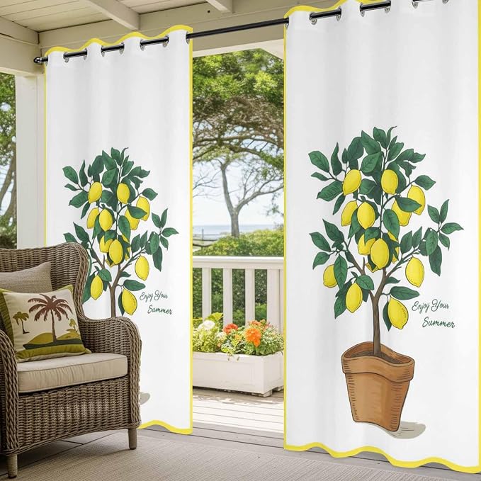 Lemons Outdoor Curtains for Patio Summer Fruit Lemon Tree Waterproof Outside - Image 5