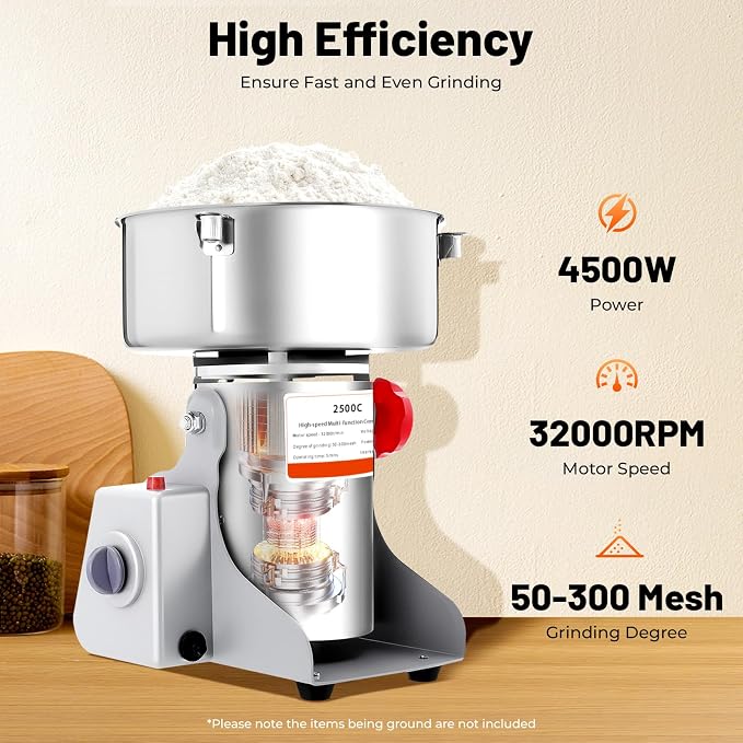 Electric Grain Mill, 2500g Capacity High-speed Grain Mill Grinder, Food-grade - Image 4