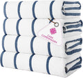 CASA COPENHAGEN Cabana Beach Towel Designed in Denmark Rough and Tough, Quick Dry, Pool, Bath & Shower 30x60 inches 4 Pieces Cotton Beach Bath Towels Set - White Navy Stripe