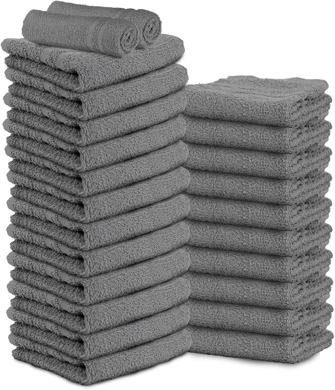 24 Pack Dark Grey Hand Towels 100% Cotton Spa Towel – 16x27 inches Highly Absorbable Facial Towels Gym, Hair, Face, Bulk Small Towels (Not Bleach Proof)