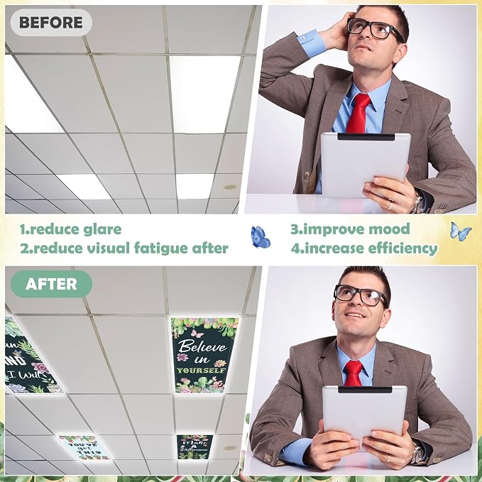 8Pcs Classroom Light Covers for Fluorescent Lights, Magnetic 2x4 FT Ceiling - Image 5