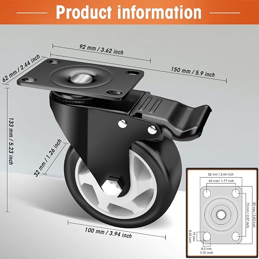 Casters, Top Plate Swivel Wheels, Locking Casters - Image 4