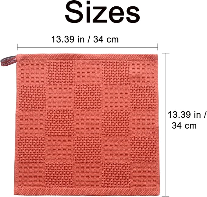 Waffle Weave Cotton Washing Cloth Ultra Soft and Absorbent Washcloths for Bathroom Kitchen and Gym Natural Cotton (6, Red)