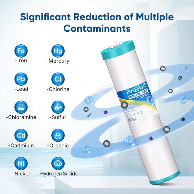 PUREPLUS 5 Micron 20" x 4.5" Whole House KDF/GAC Water Filter, Heavy Metal - Image 4