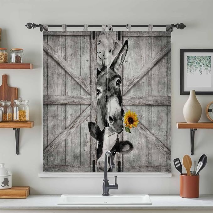 Funny Farm Animals Bedroom Curtains 72 Inch Length, Window Curtains Tab Top - Image 3