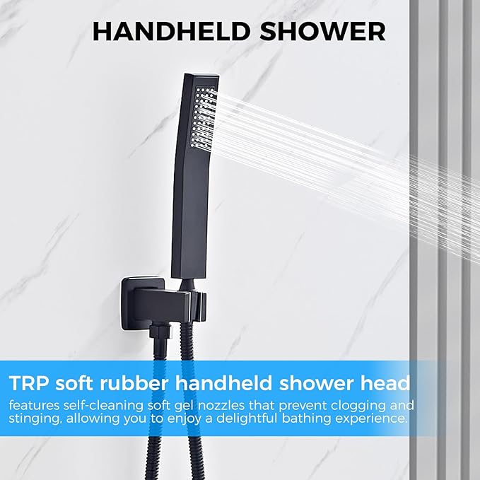 10" Matte Black Rainfall Shower Faucet Set with Rain Shower Head & Handle Set, Wall-Mounted Shower System, Full Metal Trim, Includes Shower Valve Complete Shower Kit