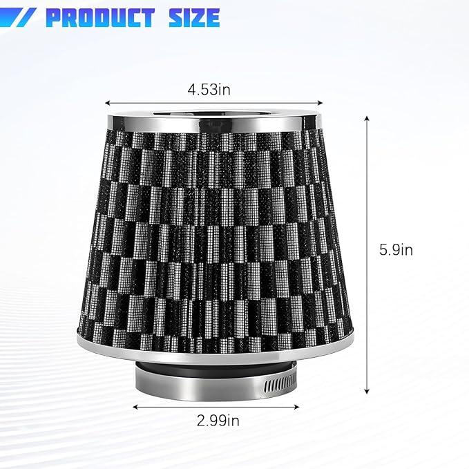 Clamp-On Car Air Intake Filter, 3 In/3.5 In/4 In Three Size High-Flow Washable - Image 2