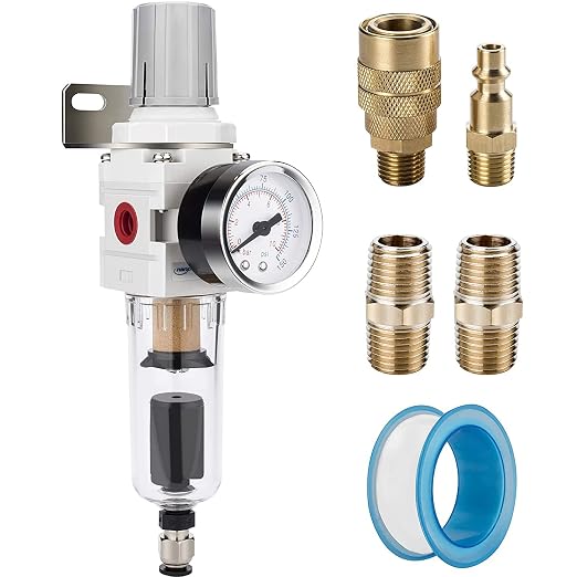 NANPU 1/4" NPT Compressed Air Filter Regulator Combo Piggyback, 5 Micron Brass by NANPU