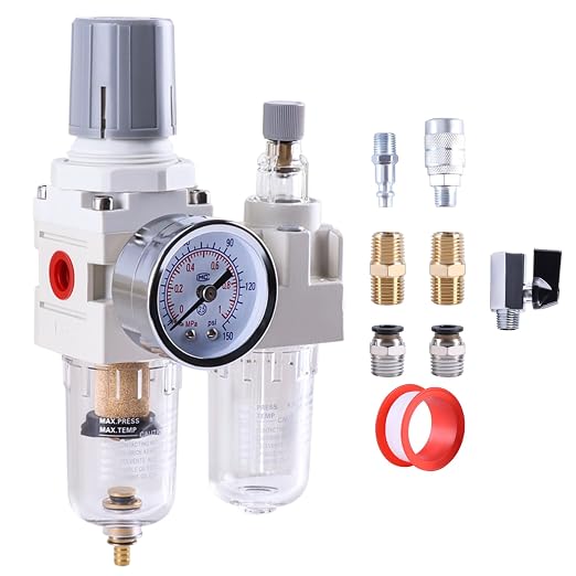1/4 Inch NPT Compressed Air Filter Regulator Lubricator Combo, Water Oil Trap by Unknown