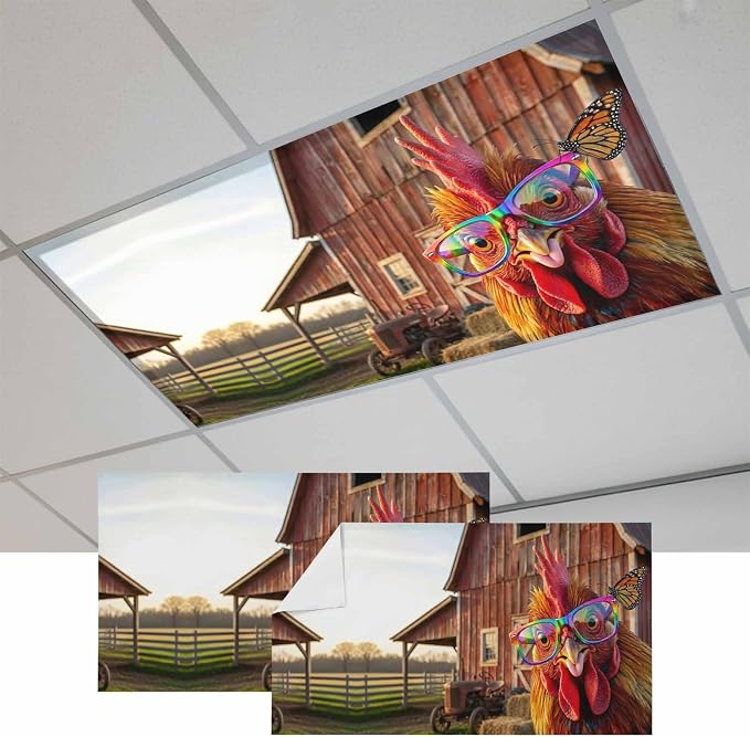 2x4 ft Fluorescent Light Cover for Ceiling Farm Funny Chicken Magnetic Light by Unknown