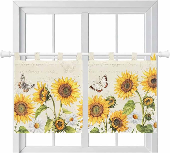 Farm Sunflowers Kitchen Curtains 36 Inch Length, Small Window Curtains Tab Top by Unknown