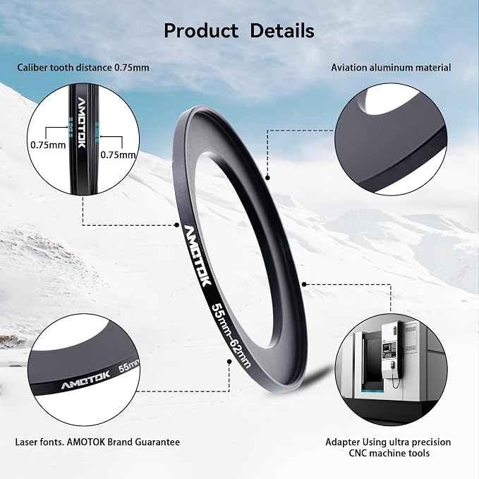 55mm Lens to 62mm Camera Lens Adapter, 55mm to 62mm Filter Step-up Ring Adapter - Image 3