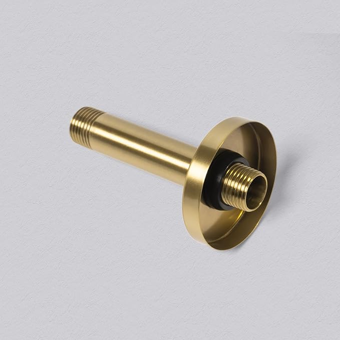 4 Inch Shower Arm with Flange, Ceiling Mounted Shower Head Extension Arm, 1/2 NPT Straight Arm for Rain Shower Head, Stainless Steel Shower Head Extension Replacement Pipe Arm, Brusheed Gold