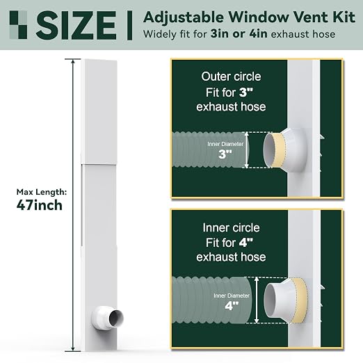 Flehomo Window Vent Kit for 3" and 4" Diameter Hose, Include Vent Cover - Image 2