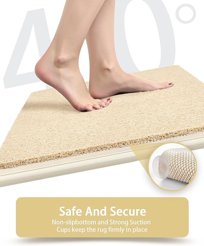 Mecko Non Slip Shower Mats, 17x30 Inch, Anti-Slip Bathtub Mats with Suction Cups for Bathroom, Foot Scrubber Loofah Bath Mats for Shower, Quick Drying Shower Stall Mats for Wet Areas (Beige)