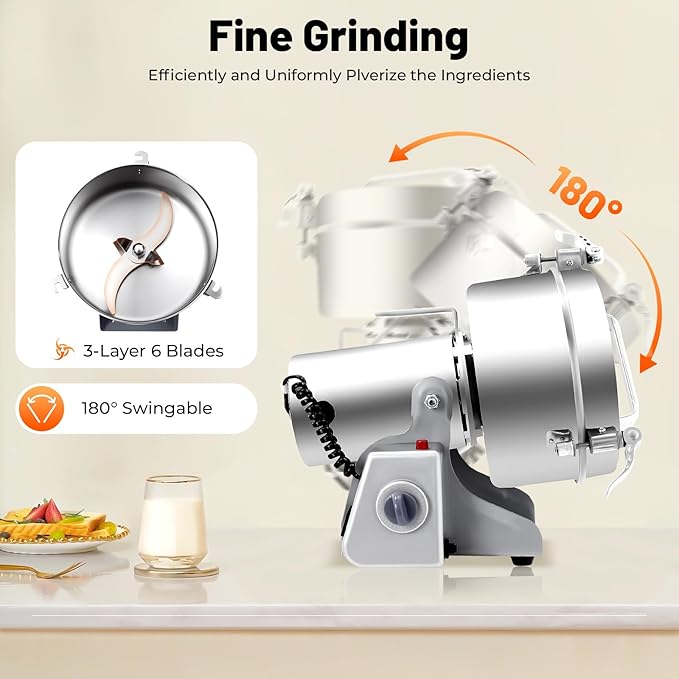 Electric Grain Mill, 2500g Capacity High-speed Grain Mill Grinder, Food-grade - Image 3
