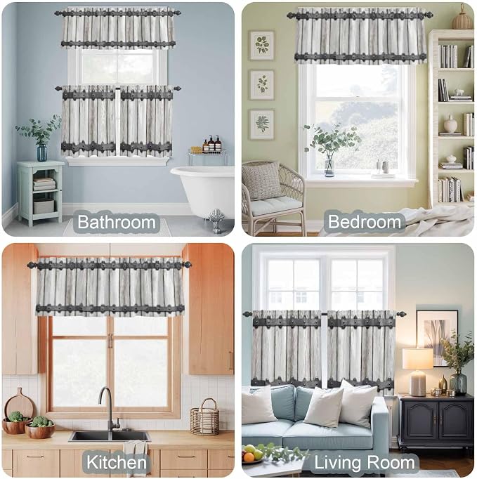 Farmhouse Rustic Kitchen Curtain Set, Vintage Country Wooden Grain Window - Image 7
