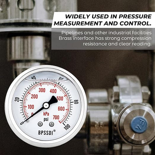 0-100Psi Glycerin Liquid Filled Low Pressure Gauge, 2.5" Dial Size, 1/4" G Back - Image 2