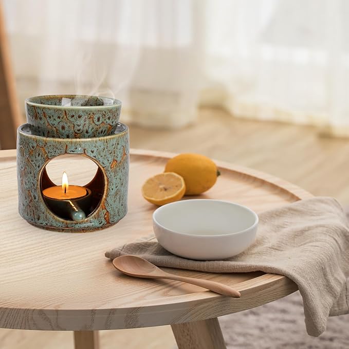 WD&CD Wax Melt Ceramic Oil Burner Green, Aroma Diffuser Essential Oil Burner - Image 3