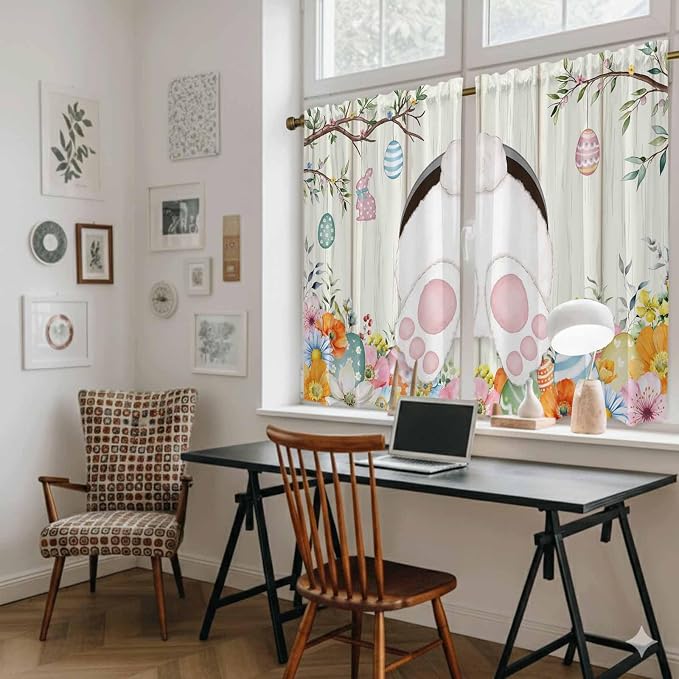 Easter Kitchen Curtains 45 Inch Long 2 Panel Set, Rod Pocket Window Treatment - Image 6