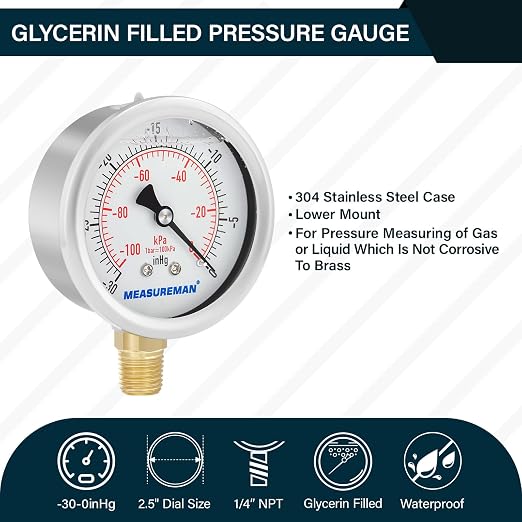 MEASUREMAN 2-1/2" dial, Glycerin Filled, Stainless Steel case, Brass Inside - Image 2