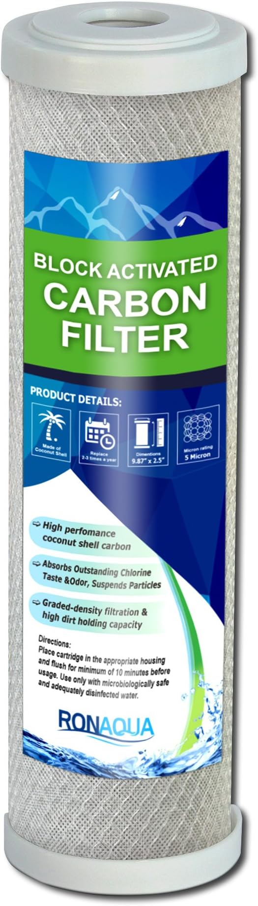 Block Activated Carbon Coconut Shell Water Filter Cartridge 5 Micron by Ronaqua