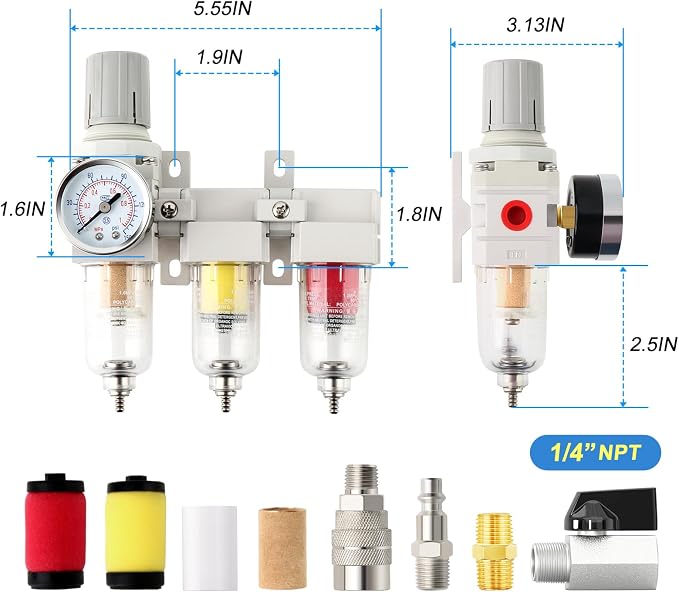 1/4" NPT 3 Stage Air Drying System, Coalescing Filter, Particulate Filter and - Image 2