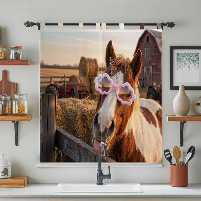 Farm Horses Living Room Curtains 84 Inch Length, Window Curtains Tab Top - Image 3