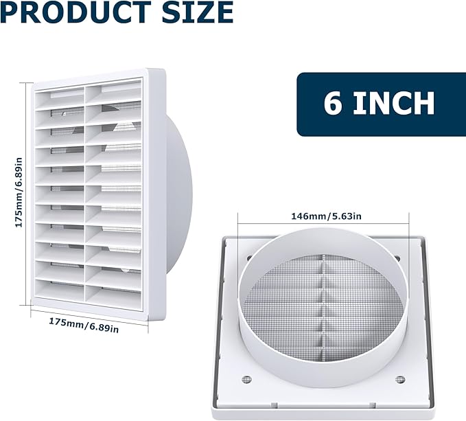 Air Vent ABS Louver Grille Cover 6 Inch, External Wall Vent Cover - Image 2