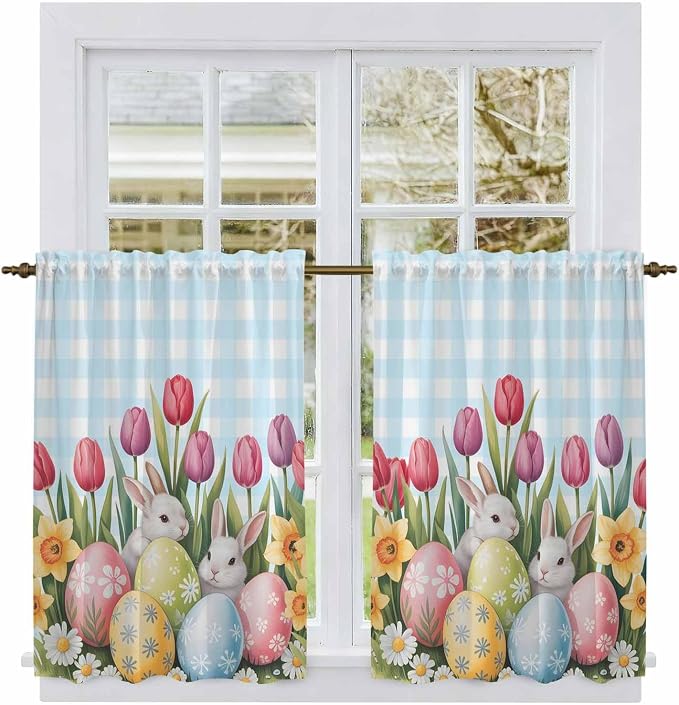 Easter Kitchen Curtains 54 Inch Long 2 Panel Set, Rod Pocket Window Curtains - Image 2