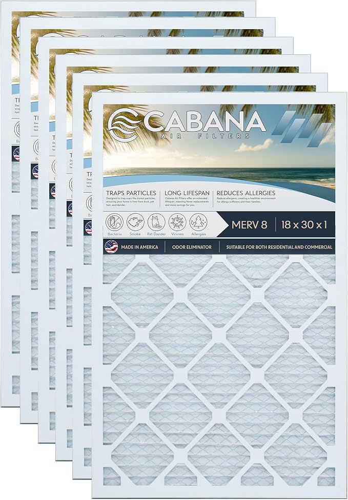 Cabana Filters 6-Pack 18x30x1 MERV 8 AC Furnace Air Filter by CabanaAirFilters