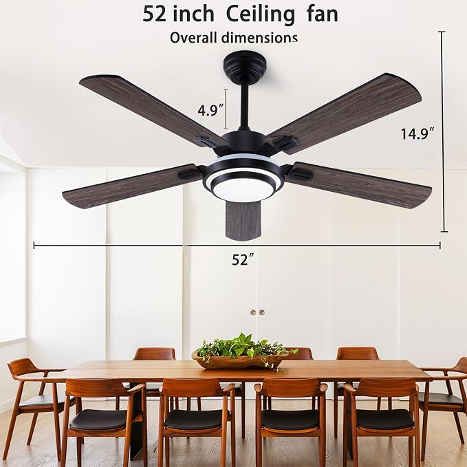 QUTWOB 52" Brushed Nickel Ceiling Fans, Farmhouse 5 Blades Ceiling Fans - Image 6